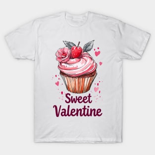 Sweet Valentine Heart Cupcake: Pop Art Pink, Orange, Green T-Shirt